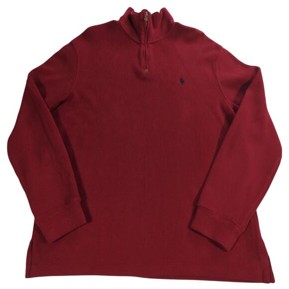 Polo Ralph Lauren Mens Sweater L Red Cotton Quarter Zip Pullover Knit Casual - Picture 1 of 12
